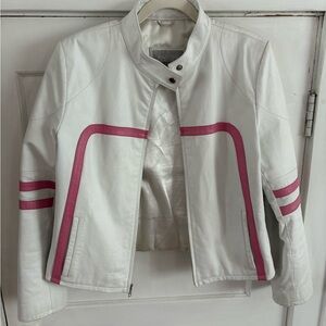 Wilsons Leather Women's White Jacket with Pink Stripes